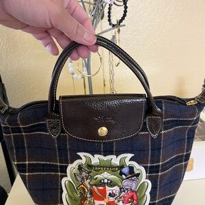 Longchamp Plaid Tote with Brown and Blue Accents